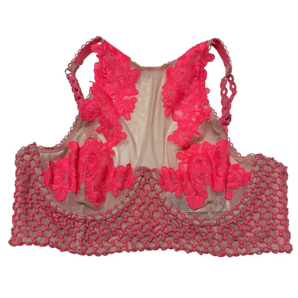 Victoria's Secret Dream Angels Floral Lace Mesh‎ Racerback Bra Size 32B Pink NEW
